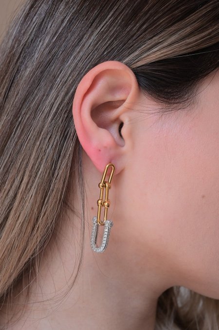 حلق مريم ذهبي تيفاني طويل مع فضي