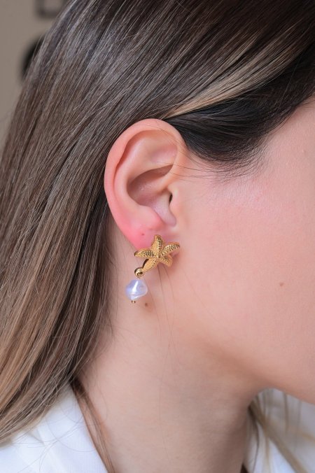 حلق مريم ذهبي وجهين صدفه ونجمه