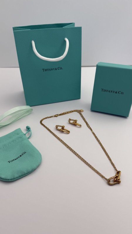 طقم ماركه حلق مع سنسال (TIFFANY & CO تيفاني ) شامل الملحقات الاصليه