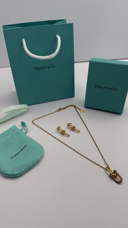 طقم ماركه حلق مع سنسال (TIFFANY & CO تيفاني ) شامل الملحقات الاصليه