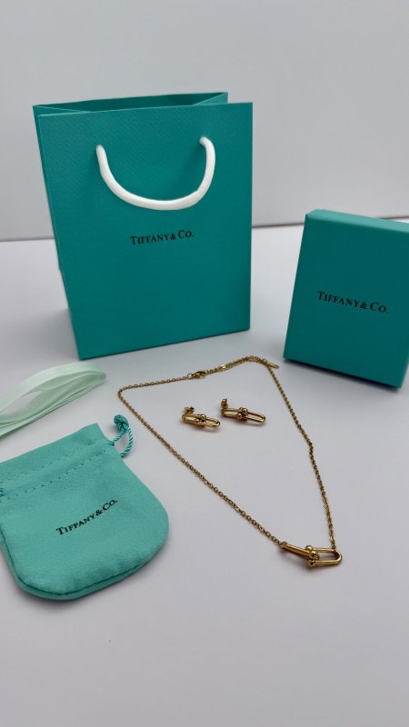 طقم ماركه حلق مع سنسال (TIFFANY & CO تيفاني ) شامل الملحقات الاصليه