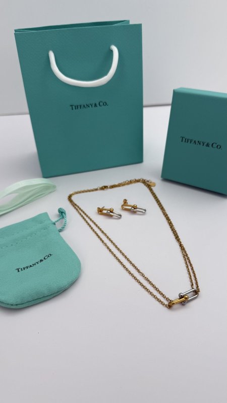 طقم ماركه حلق مع سنسال (TIFFANY & CO تيفاني ) شامل الملحقات الاصليه
