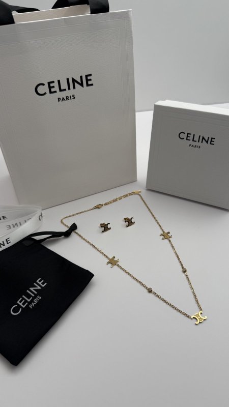 طقم ماركه حلق مع سنسال CELINE شامل الملحقات الاصليه